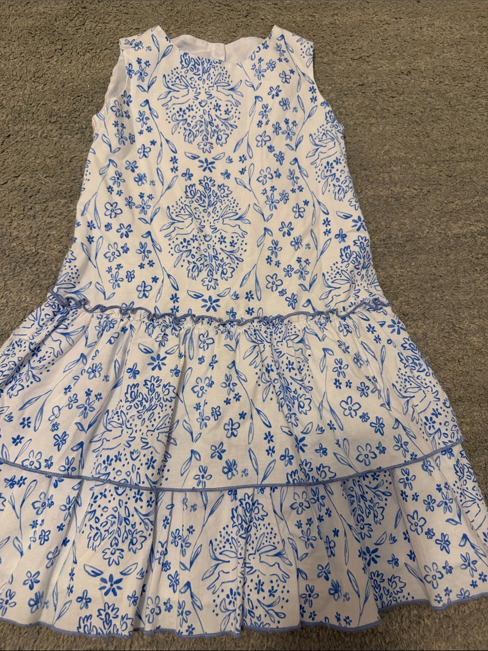 Anavini White & Blue Floral Tiered Girls' Dress